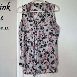 HeartSoul Floral Sleeveless White Lightweight Womens Top Size Large